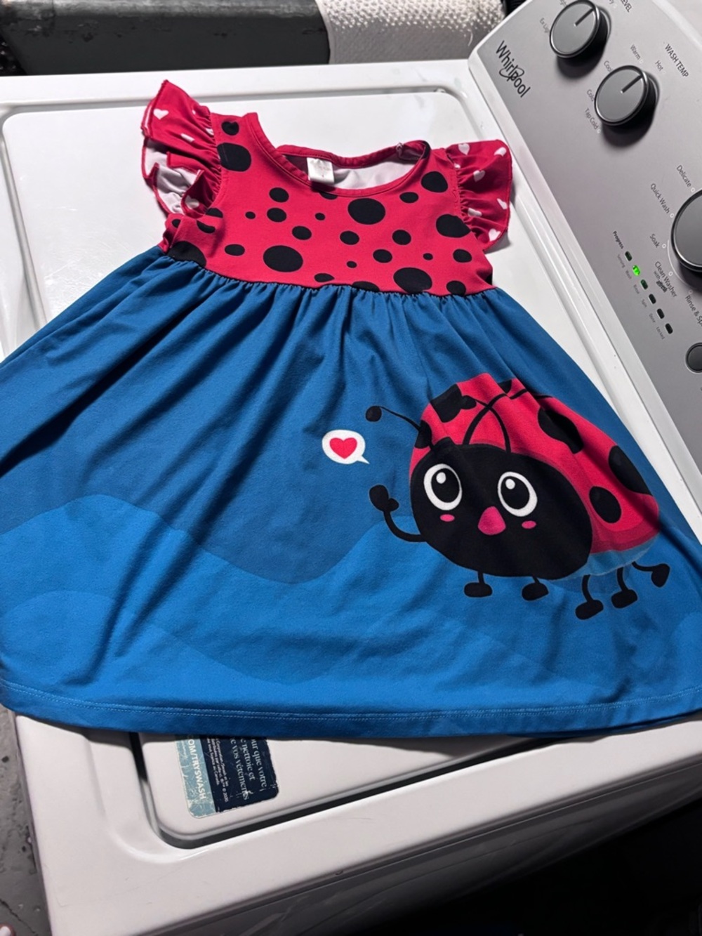 Girls' Blue & Pink Ladybug Print Casual Dress